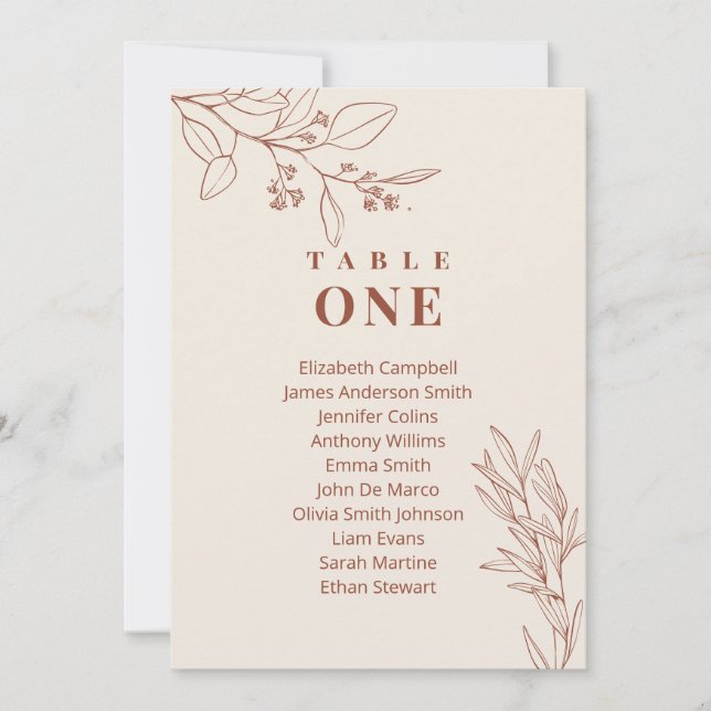 Boho Floral Wedding Seating Chart Cards (Front)