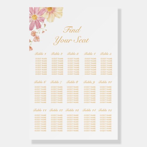 Boho Floral Wedding Seating Chart Foam Board