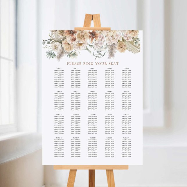 Boho Floral Wedding Seating Chart Foam Board (Creator Uploaded)