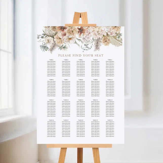 Boho Floral Wedding Seating Chart Foam Board | Zazzle