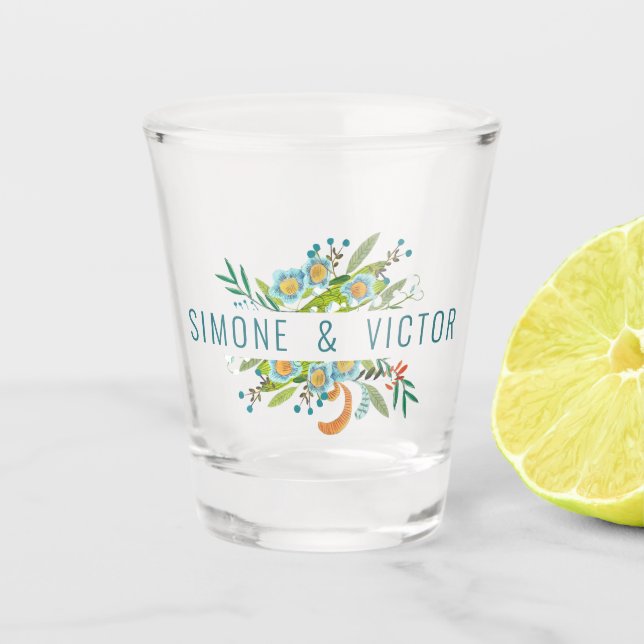 Boho Floral Wedding Shot Glass (Front)