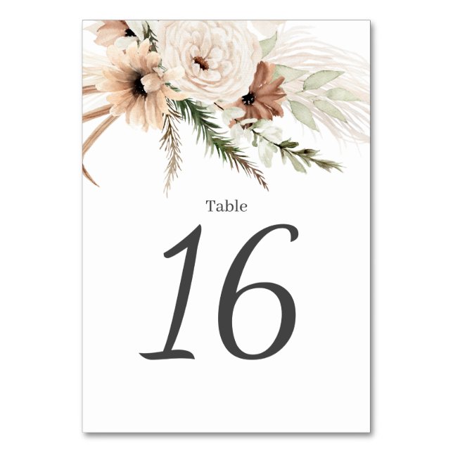 Boho Floral Wedding Table Numbers (Front)