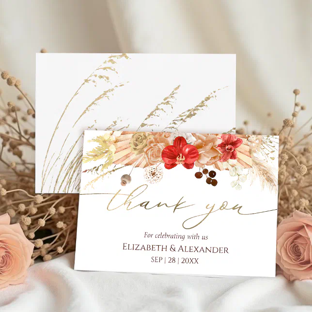 Boho Floral Wedding Thank You Card | Terracotta | Zazzle