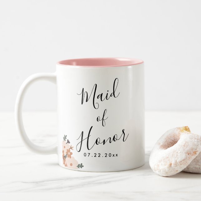 Boho Floral Wedding Two-Tone Coffee Mug (With Donut)