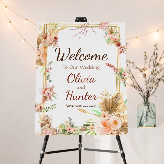 Boho Floral Wedding Welcome Sign (In Situ (Stand))