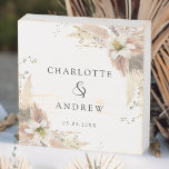 Boho Floral Wedding  Wooden Box Sign<br><div class="desc">Celebrate your love story with this modern wooden keepsake box featuring neutral-toned boho florals and a minimalist ampersand monogram. The distressed white finish adds a rustic charm,  making it the perfect personalized gift or decor element for your wedding day or anniversary celebration.</div>