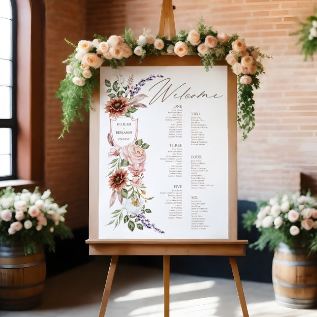 Boho Floral Welcome Wedding 6 Table Seating Chart Foam Board (Creator Uploaded)
