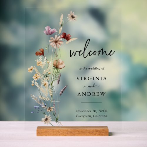 Boho Floral Welcome Wedding Acrylic Sign