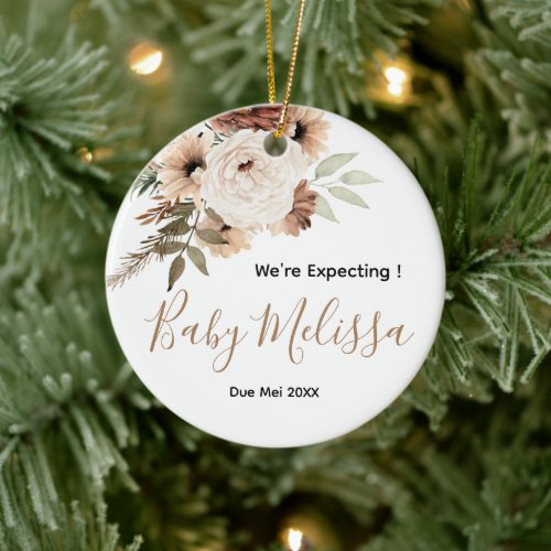 Boho Floral Were Expecting Parents Ceramic Ornament