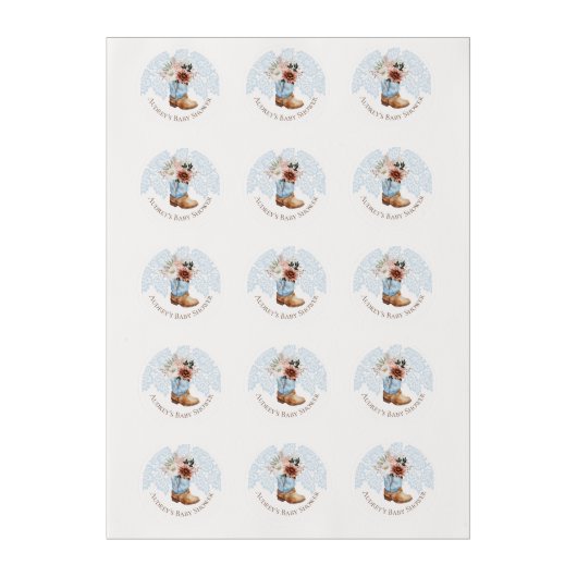 Boho Floral Western Blue Cowboy Boot Baby Shower Edible Frosting Rounds (Sheet)