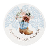 Boho Floral Western Blue Cowboy Boot Baby Shower Edible Frosting Rounds (Front)
