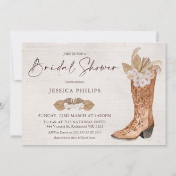Boho Floral Western Boot Bridal Shower Invitation by figtreedesign at Zazzle