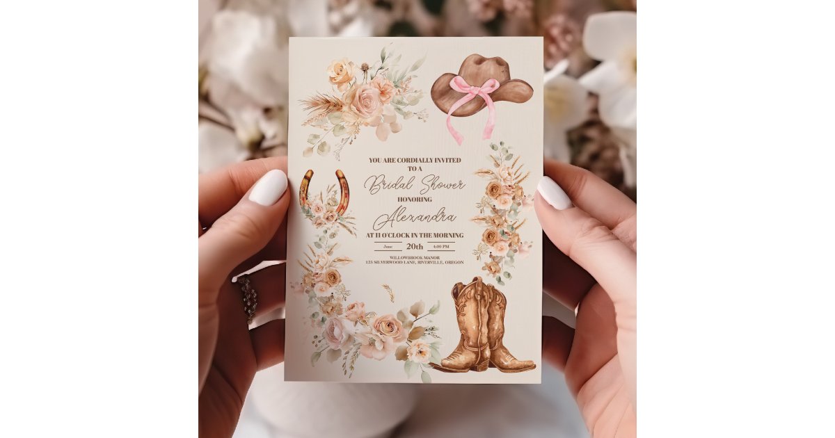Boho Floral Western Bridal Shower Invitation