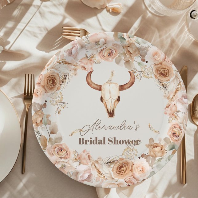 Boho Floral Western Bridal Shower Paper Plates (Creator Uploaded)