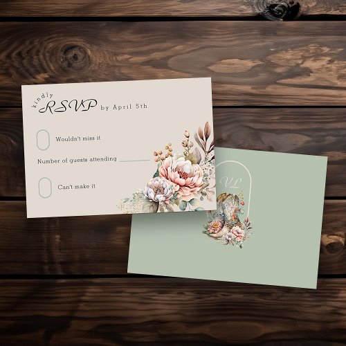 Boho Floral Western Cowgirl Boots Monogrammed RSVP Card