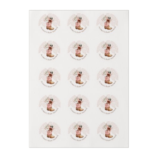 Boho Floral Western Pink Cowgirl Boot Baby Shower Edible Frosting Rounds (Sheet)