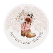 Boho Floral Western Pink Cowgirl Boot Baby Shower Edible Frosting Rounds (Front)