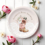 Boho Floral Western Pink Cowgirl Boot Baby Shower Paper Plates<br><div class="desc">These charming baby shower paper plates are the perfect addition to your western-themed cowgirl baby shower, combining rustic elegance with delicate artistry. At the heart of this design lies our stunning, hand-painted western pink baby cowgirl boot with florals. Each detail is carefully rendered to evoke the charm and nostalgia of...</div>