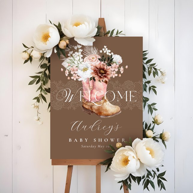 Boho Floral Western Pink Cowgirl Boot Welcome Foam Board (Boho Floral Western Pink Cowgirl Boot Welcome Foam Board)