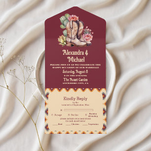 Boho Floral Western Wedding All In One Invitation