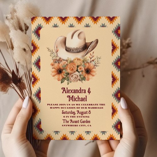 Boho Floral Western Wedding  Invitation