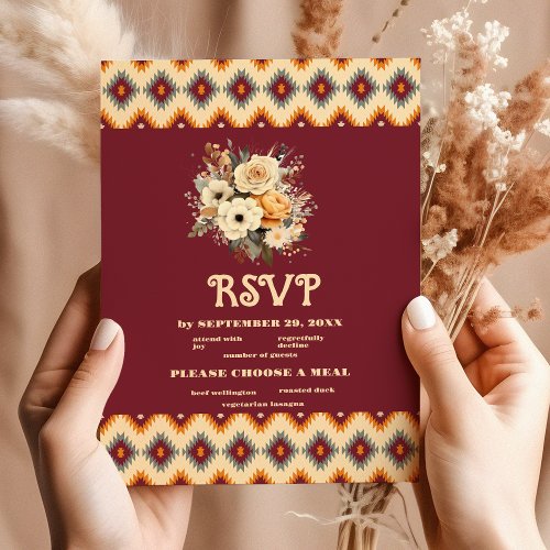 Boho Floral Western Wedding RSVP Card