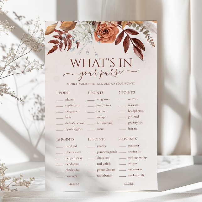 Boho Floral What's In Your Purse Wedding Game (Creator Uploaded)