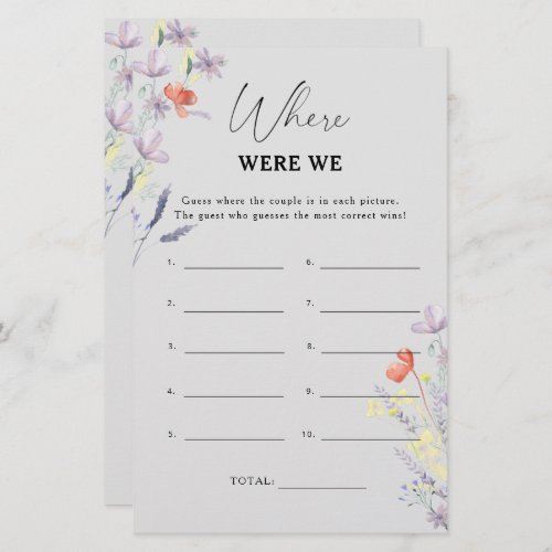 Boho Floral Where were we bridal shower game