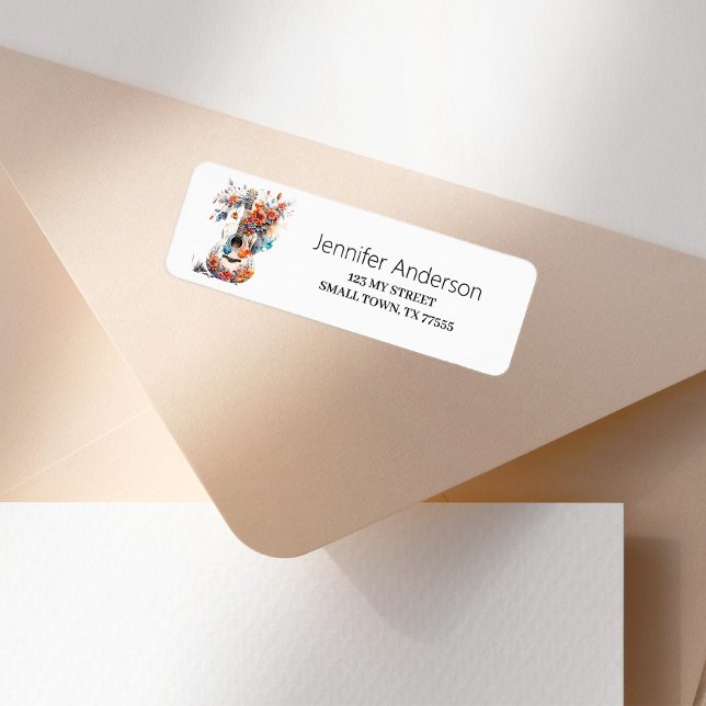 Boho Floral White Guitar Address Label (Creator Uploaded)