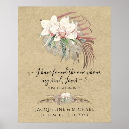 Boho Floral White Orchid Pampas Grass Wedding Poster