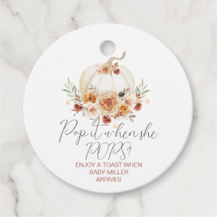 Boho Floral White Pumpkin Baby Shower Favor Tags