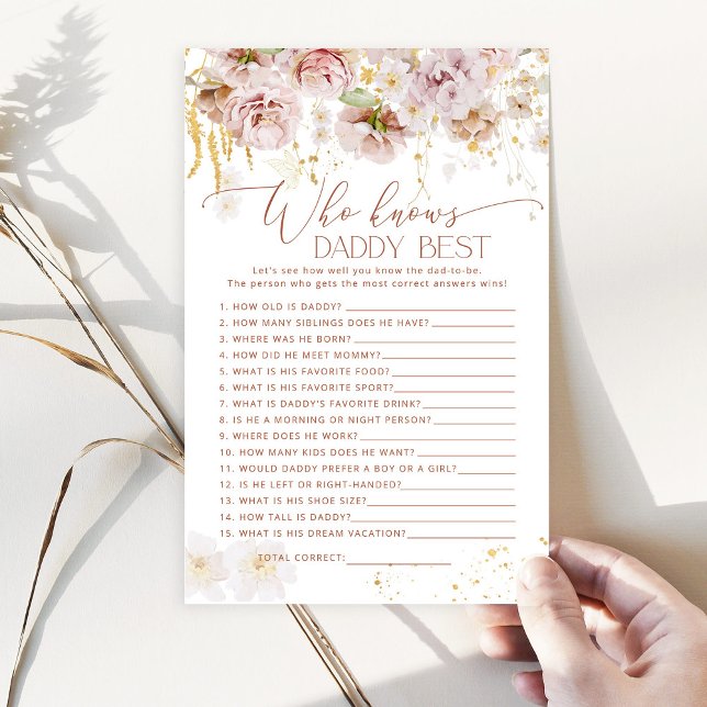 Boho floral Who knows daddy best baby shower game (Creator Uploaded)