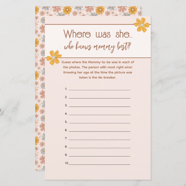 Boho Floral Who Knows Mommy Best Picture Game (Front/Back)