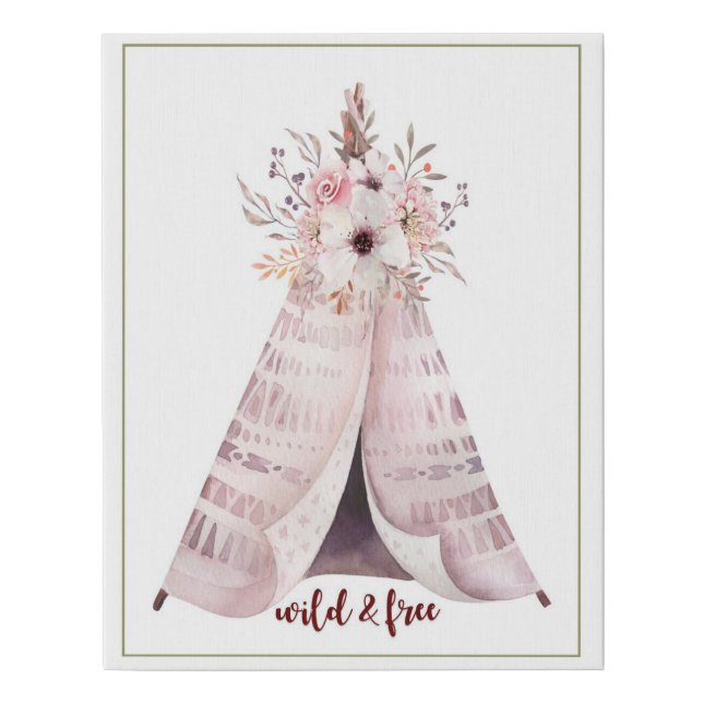 Boho Floral Wild and Free Teepee Print (Front)