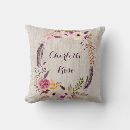 Boho Floral Wild One Baby Girl Nursery Decor Throw Pillow