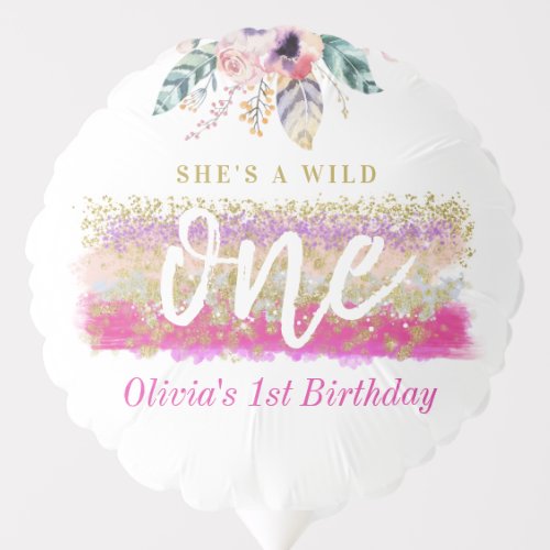 Boho Floral Wild One Girls First Birthday Party Balloon