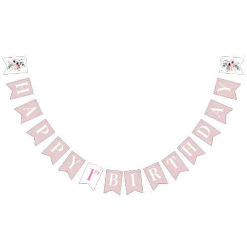 Boho Floral Wild One Girls First Birthday Party Bunting Flags
