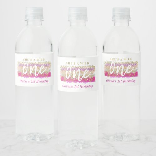 Boho Floral Wild One Girls First Birthday Party Water Bottle Label