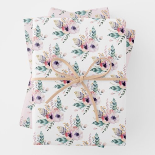 Boho Floral Wild One Girls First Birthday Wrapping Paper Sheets