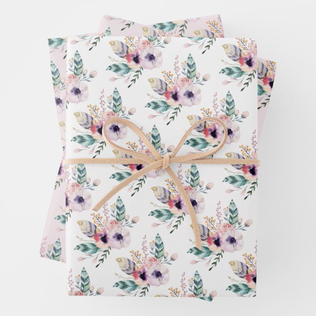 Boho Floral Wild One Girl's First Birthday Wrapping Paper Sheets (In situ)