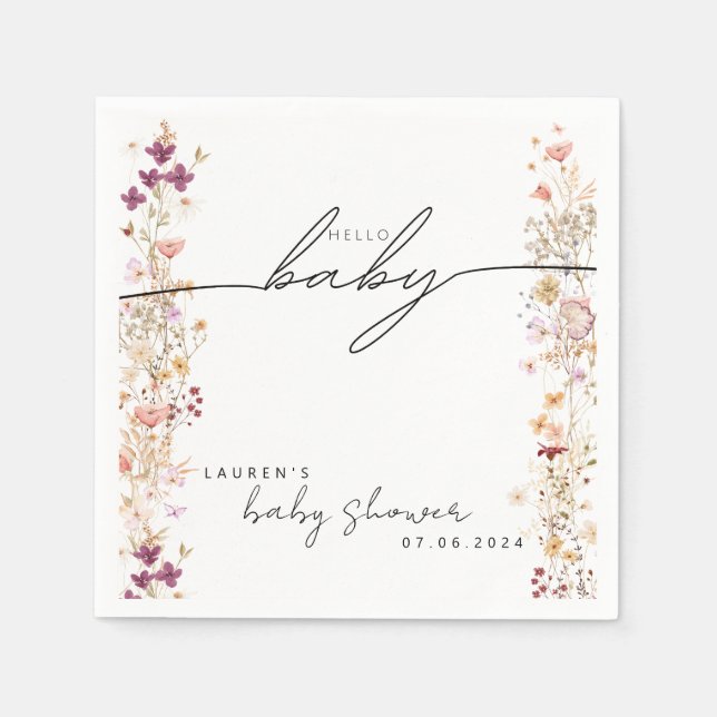 Boho floral wildflower baby shower table decor napkins (Front)