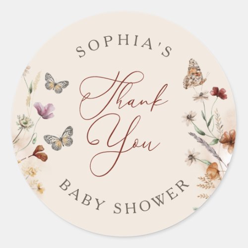 Boho Floral Wildflower Baby Shower Thank You Classic Round Sticker
