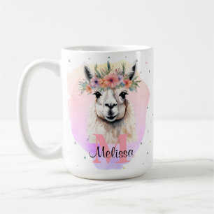 Boho Floral Wildflower Llama Pretty Pink Animal Coffee Mug