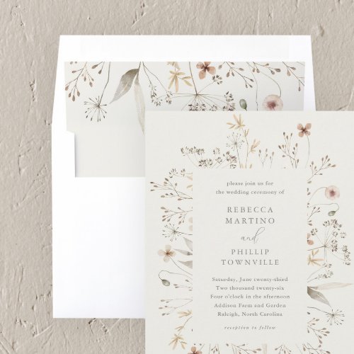 Boho Floral Wildflower Wedding Envelope Liner