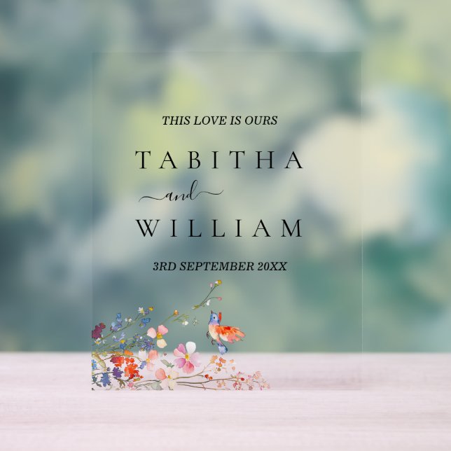 Boho Floral wildflower wedding Invitation Acrylic Sign (Neutral)