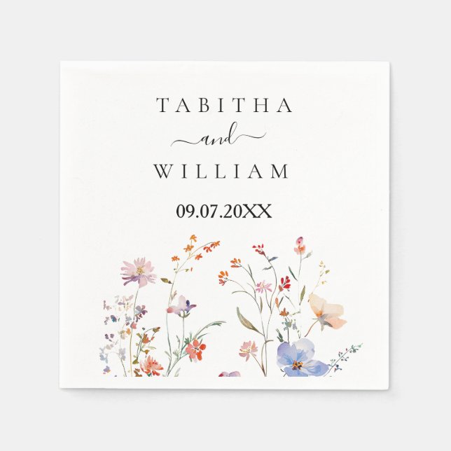 Boho Floral wildflower wedding Napkins (Front)
