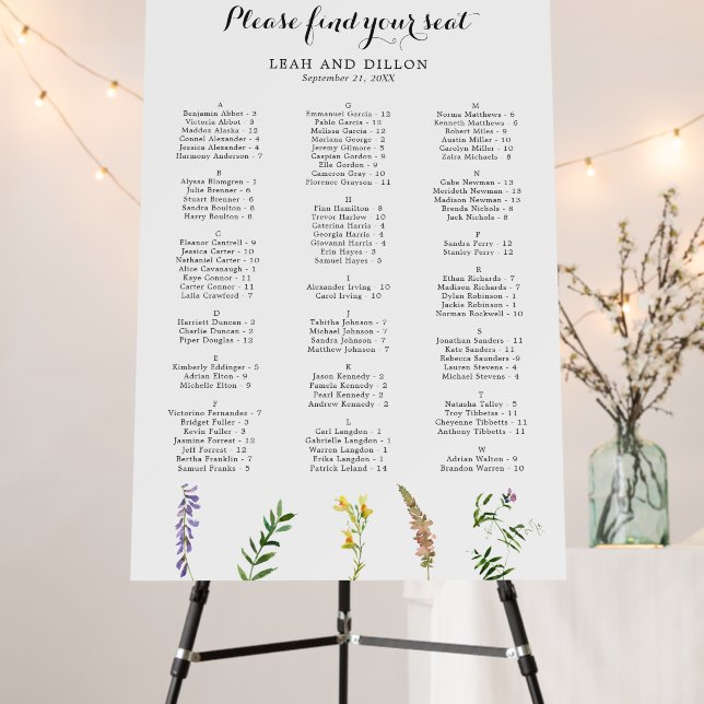 Boho Floral Wildflower Wedding Seating Chart Foam Board (In Situ (Stand))
