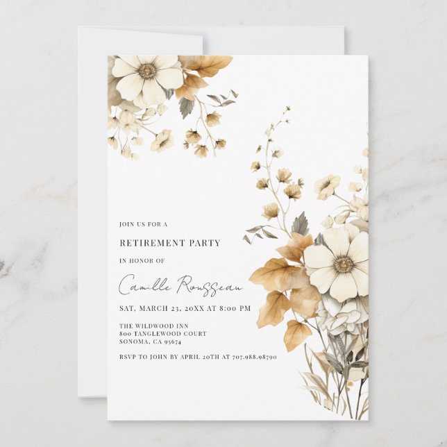 Boho Floral Wildflowers Retirement Party  Invitation (Front)