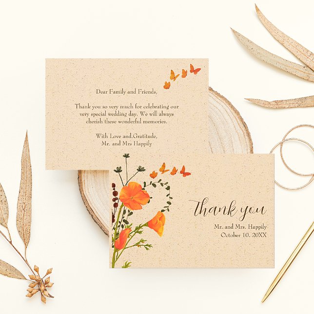 Boho Floral Wildflowers Wedding Thank You Cards (Boho Floral Wedding Thank You Cards. Easy to personalize.)