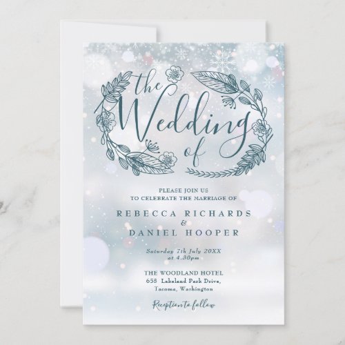Boho Floral Winter Snowflakes Wedding Invitation